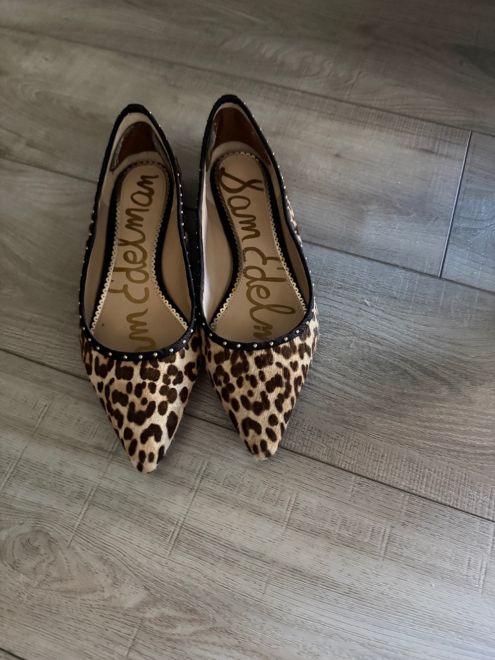 Sam Edelman Leopard-Print Pointed Toe Flats in Brown and Black - Picture 2 of 3